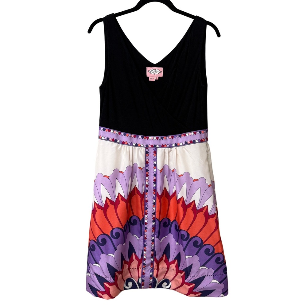 Phoebe Couture Silk Sleeveless Cocktail Dress Artsy Size 10 Black Mixed Media
